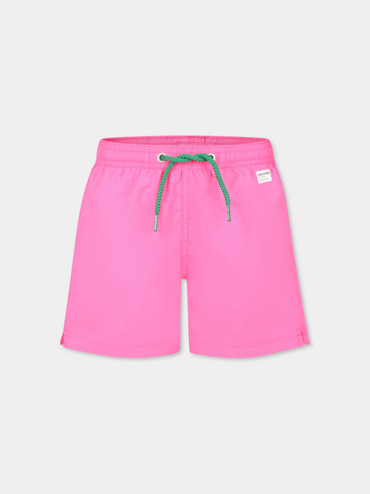 Fuchsia swim short for boy with logo