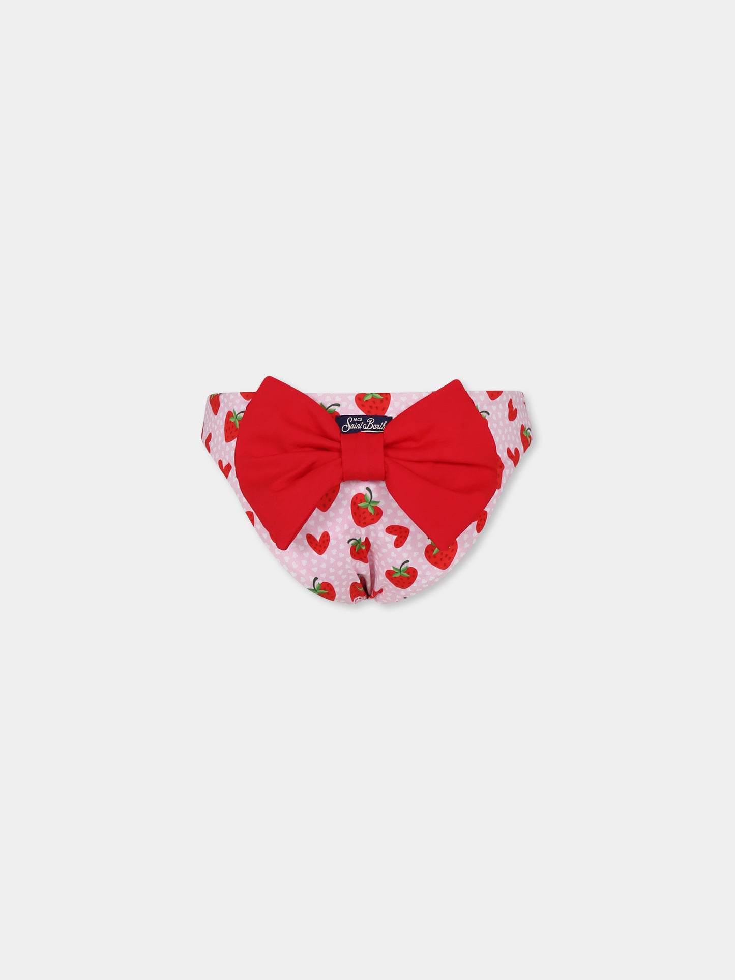Pink swim briefs for girl with strawberries