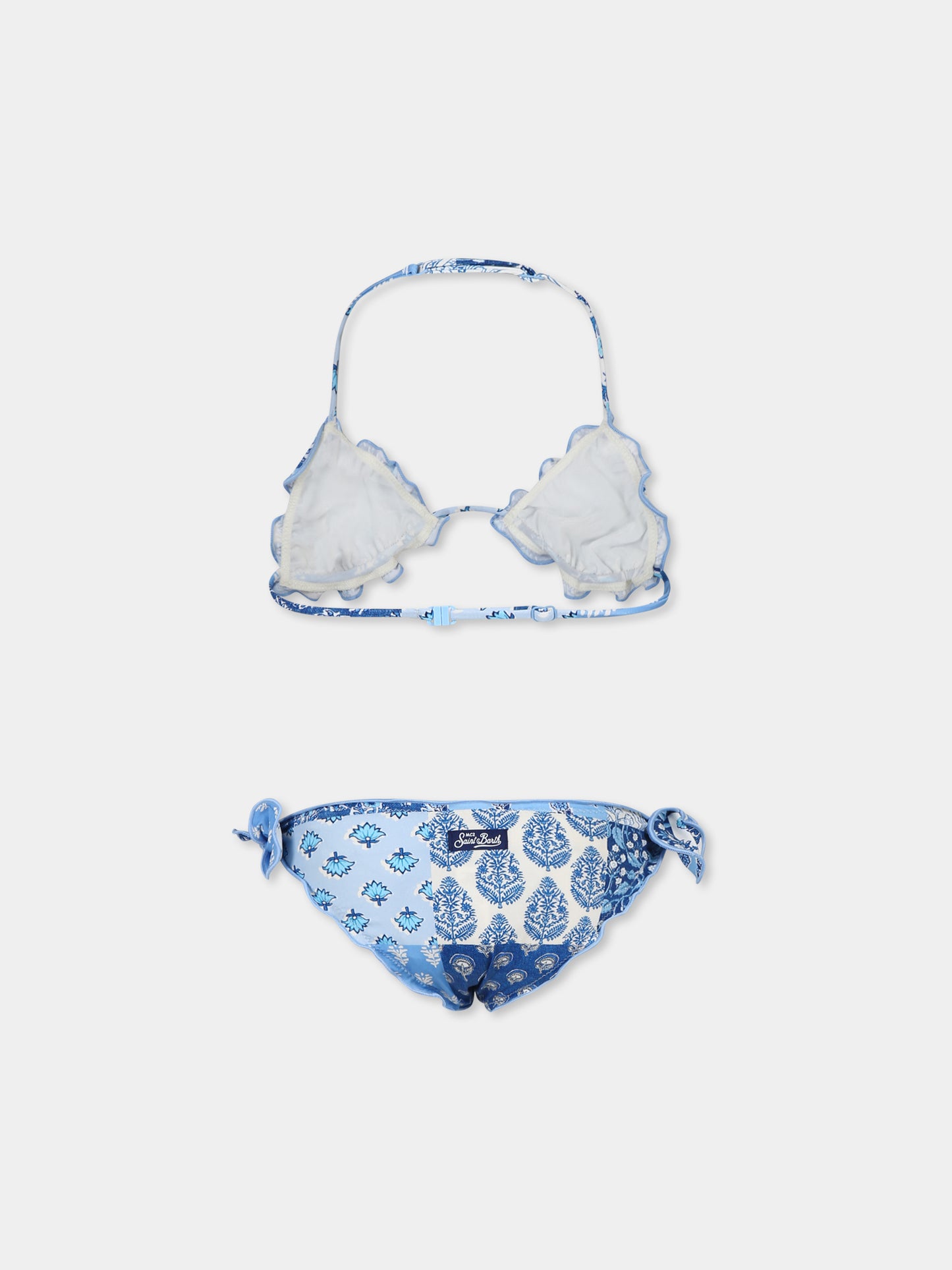 Light blue bikini for girl with  floral print