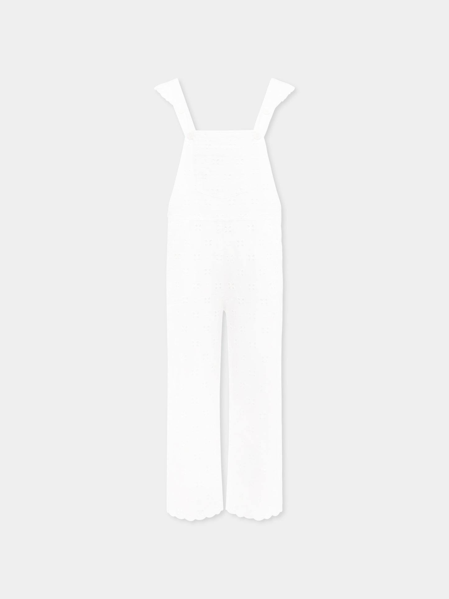 White dungarees for girl with flowers