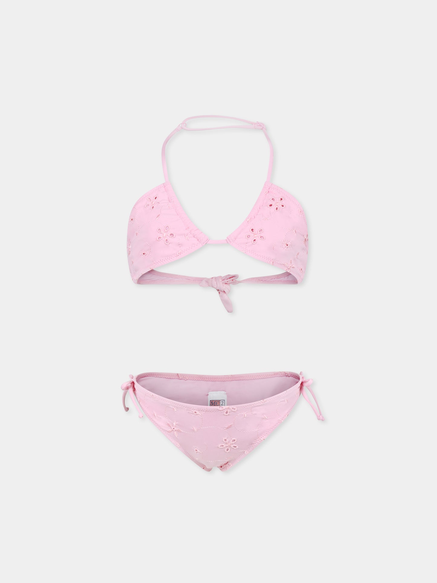 Pink bikini for girl with flowers