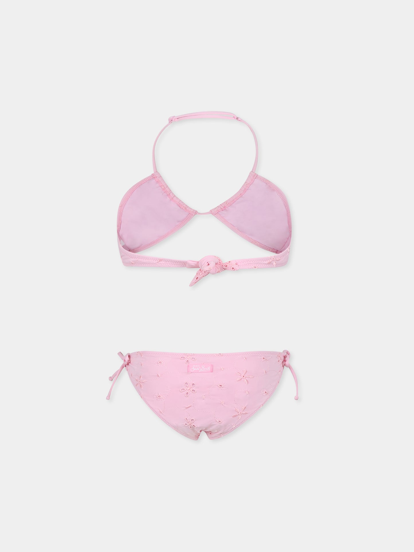 Pink bikini for girl with flowers