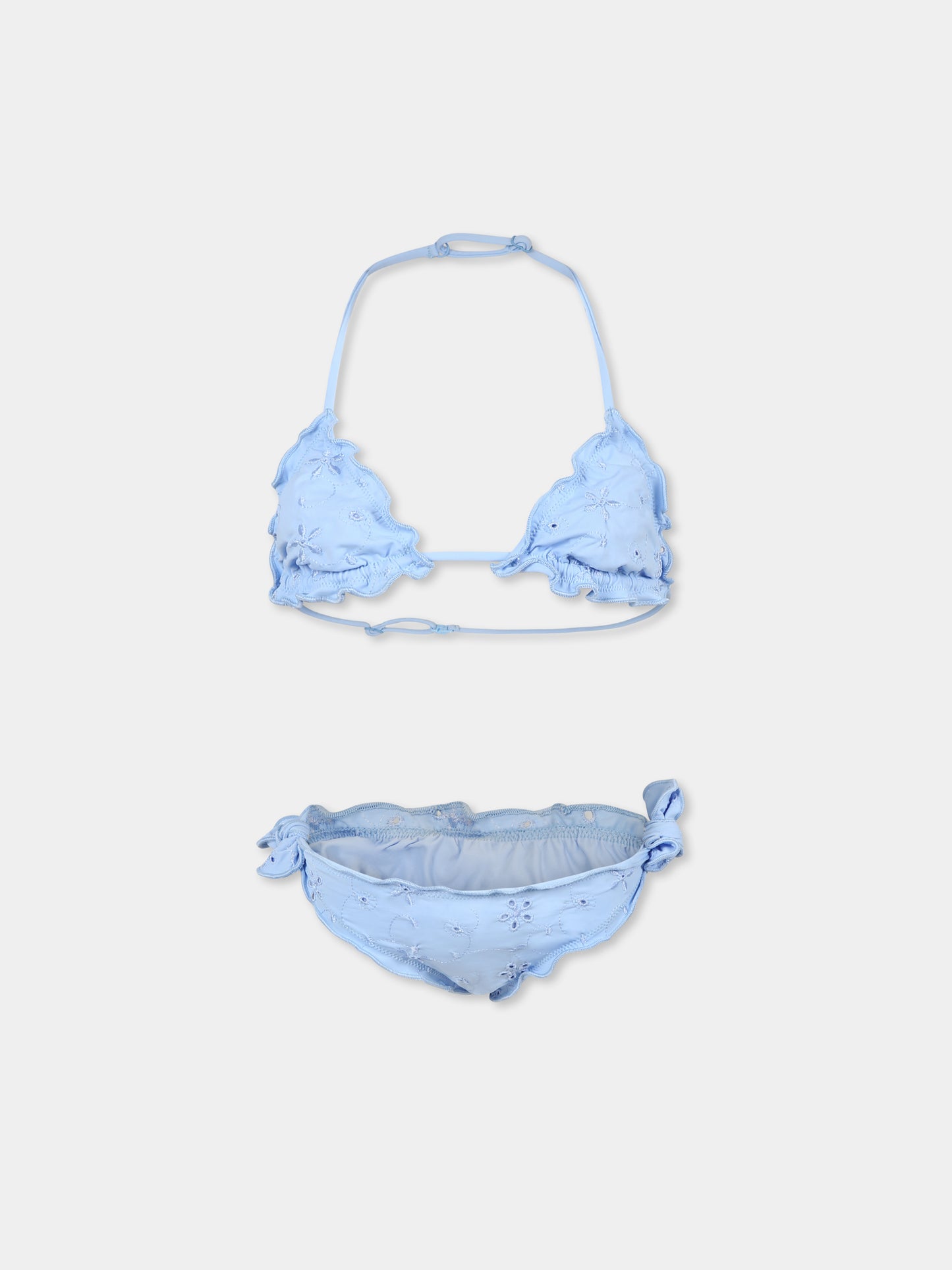 Light blue bikini for girl with flowers