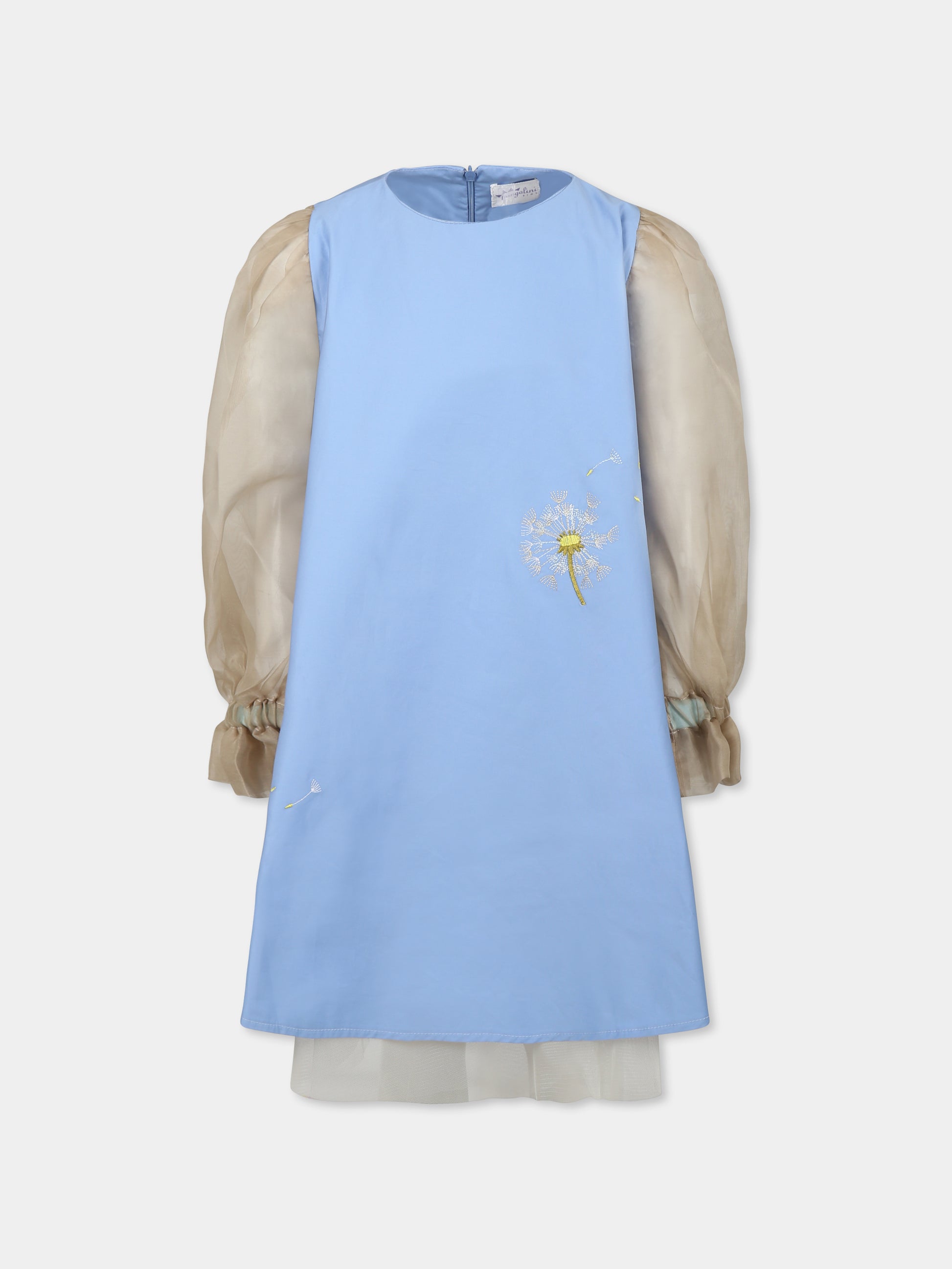 Vestito celeste per bambina con fiori,Pangolini Kids,DANDELION BLUE