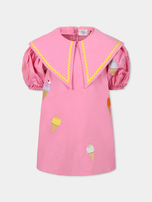 Vestito rosa per bambina con gelati,Pangolini Kids,ICEACREAM PINK