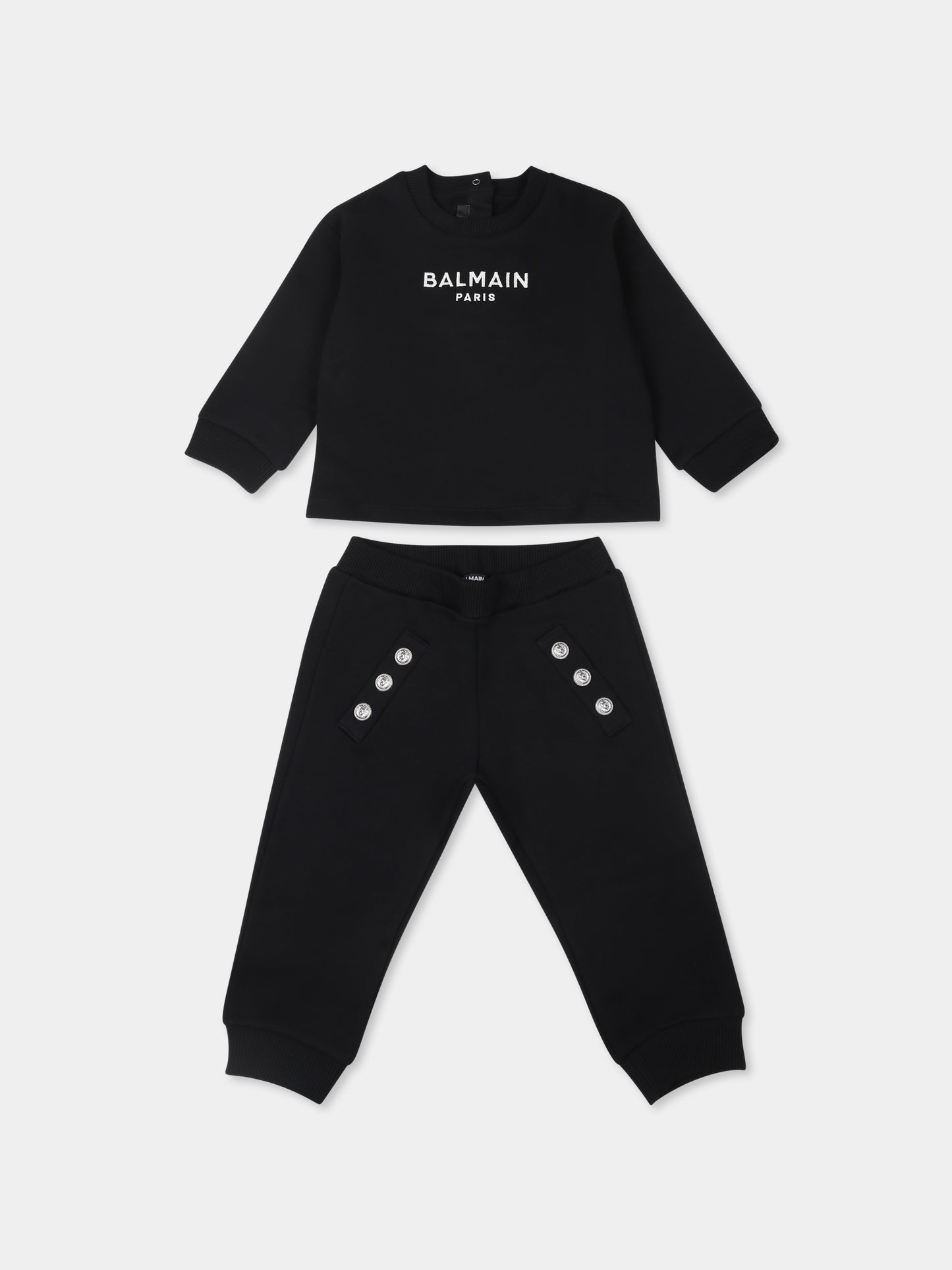 Completo nero per neonata con logo,Balmain Kids,BU3050 Z1753 930BC