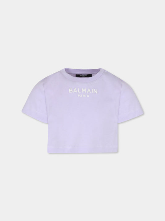 Purple crop t-shirt for girl with logo