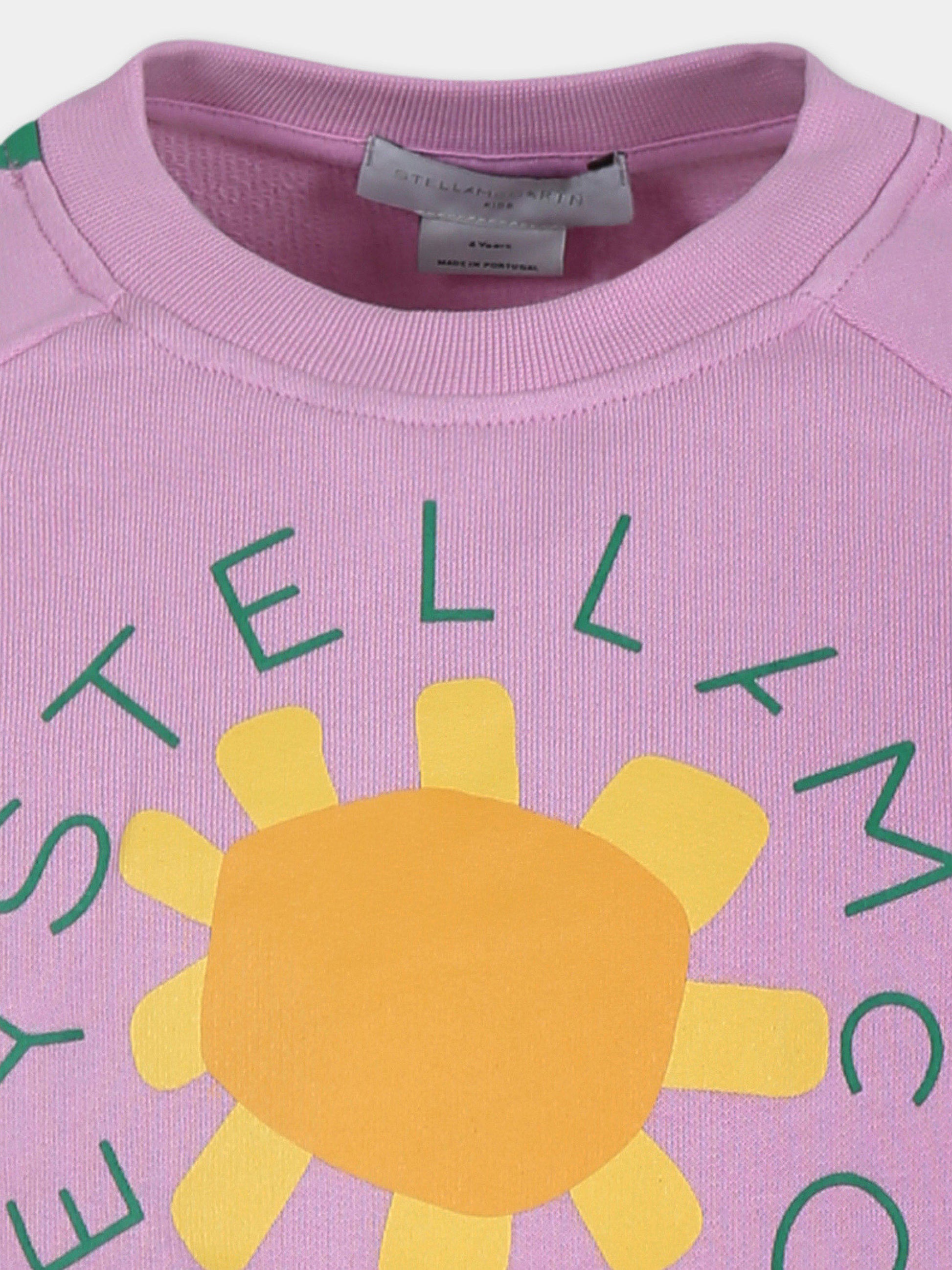 Felpa crop rosa per bambina con logo e sole,Stella Mccartney Kids,TU4C40 Z0499 50G