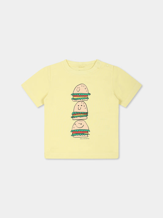 T-shirt gialla per neonato con stampa hamburger,Stella Mccartney Kids,TU8501 Z0434 229