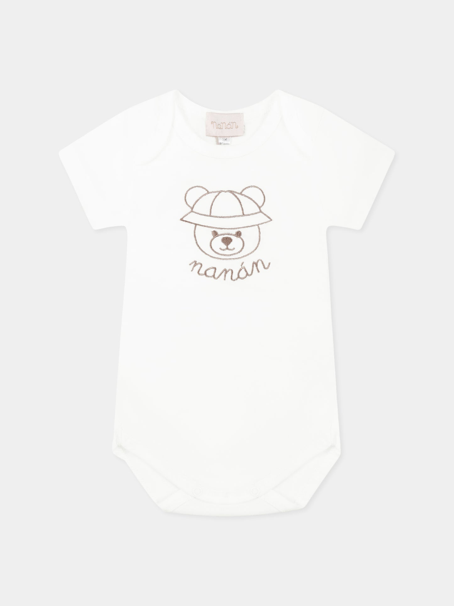 White bodysuit for baby boy with bear