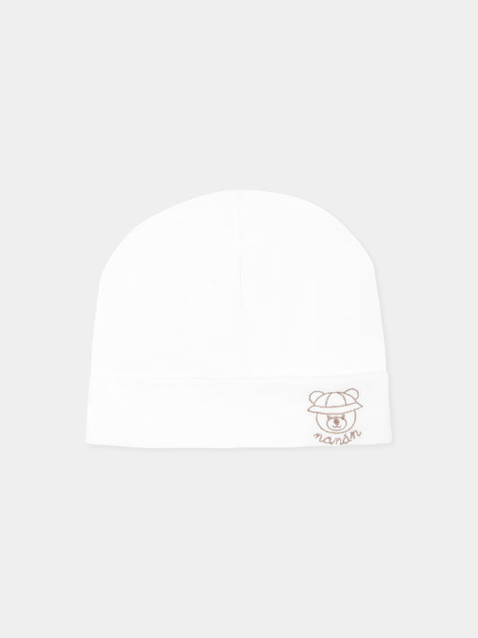 Cappello bianco per neonato con orsetto,Nanán,E25109B