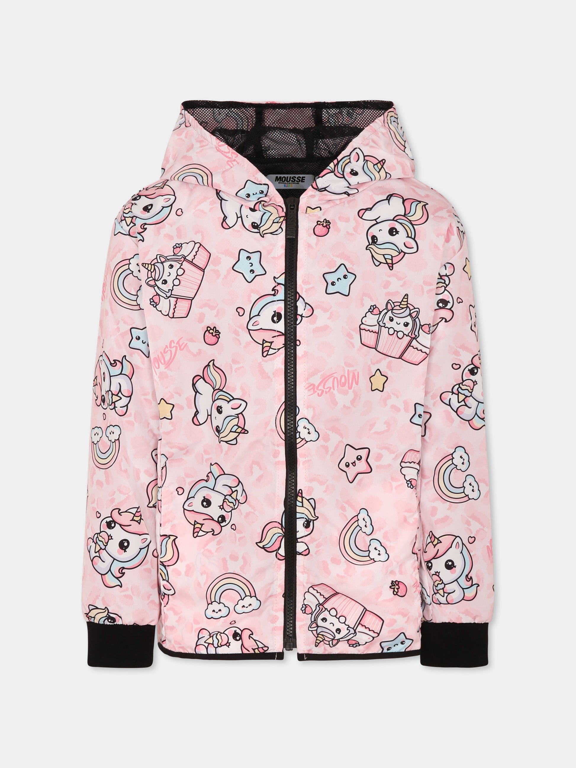 Giacca a vento rosa per bambina con unicorni all over,Mousse Kids,SKNW372