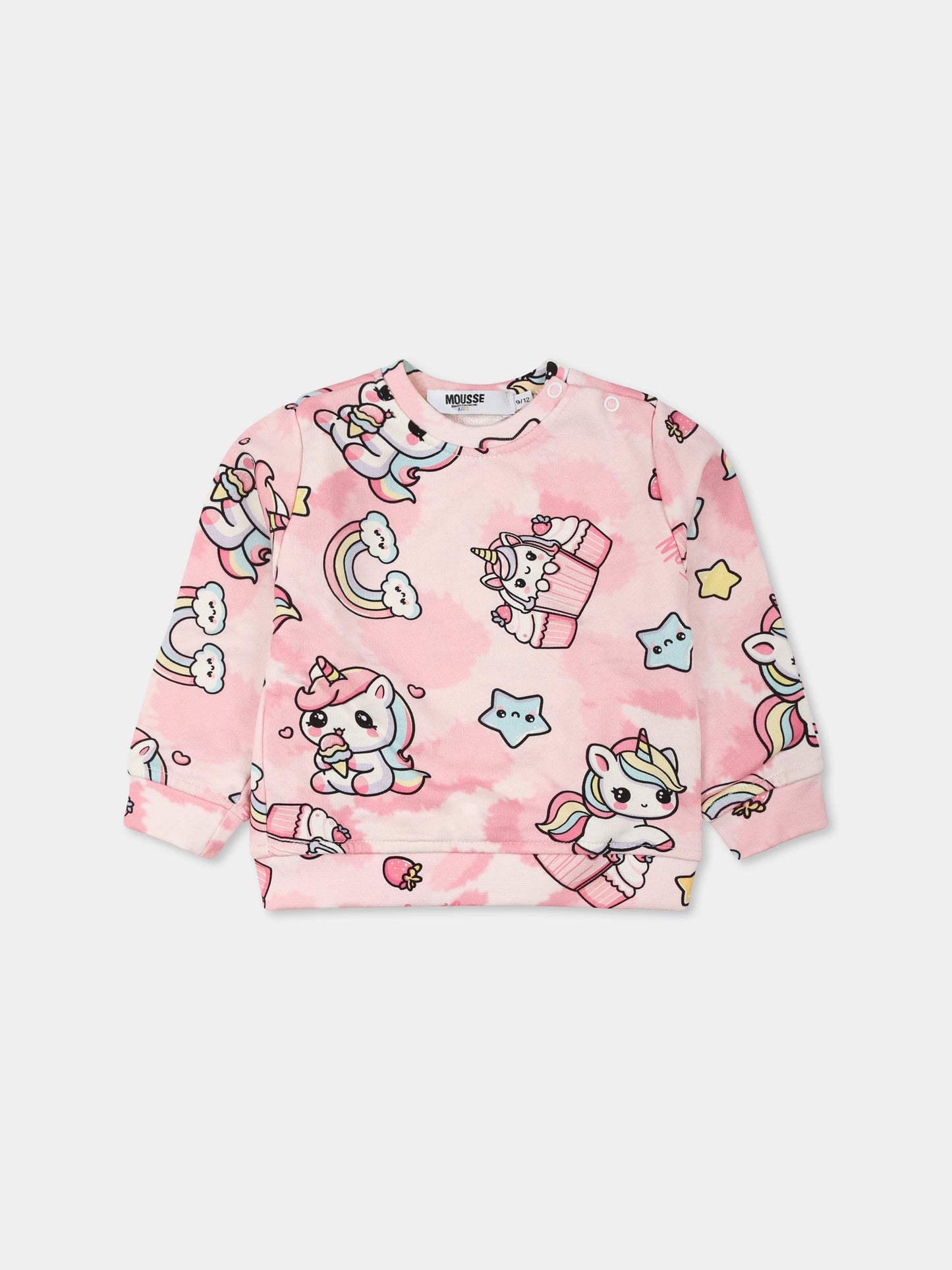 Felpa rosa per neonata con unicorno all over,Mousse Kids,SKNFG372