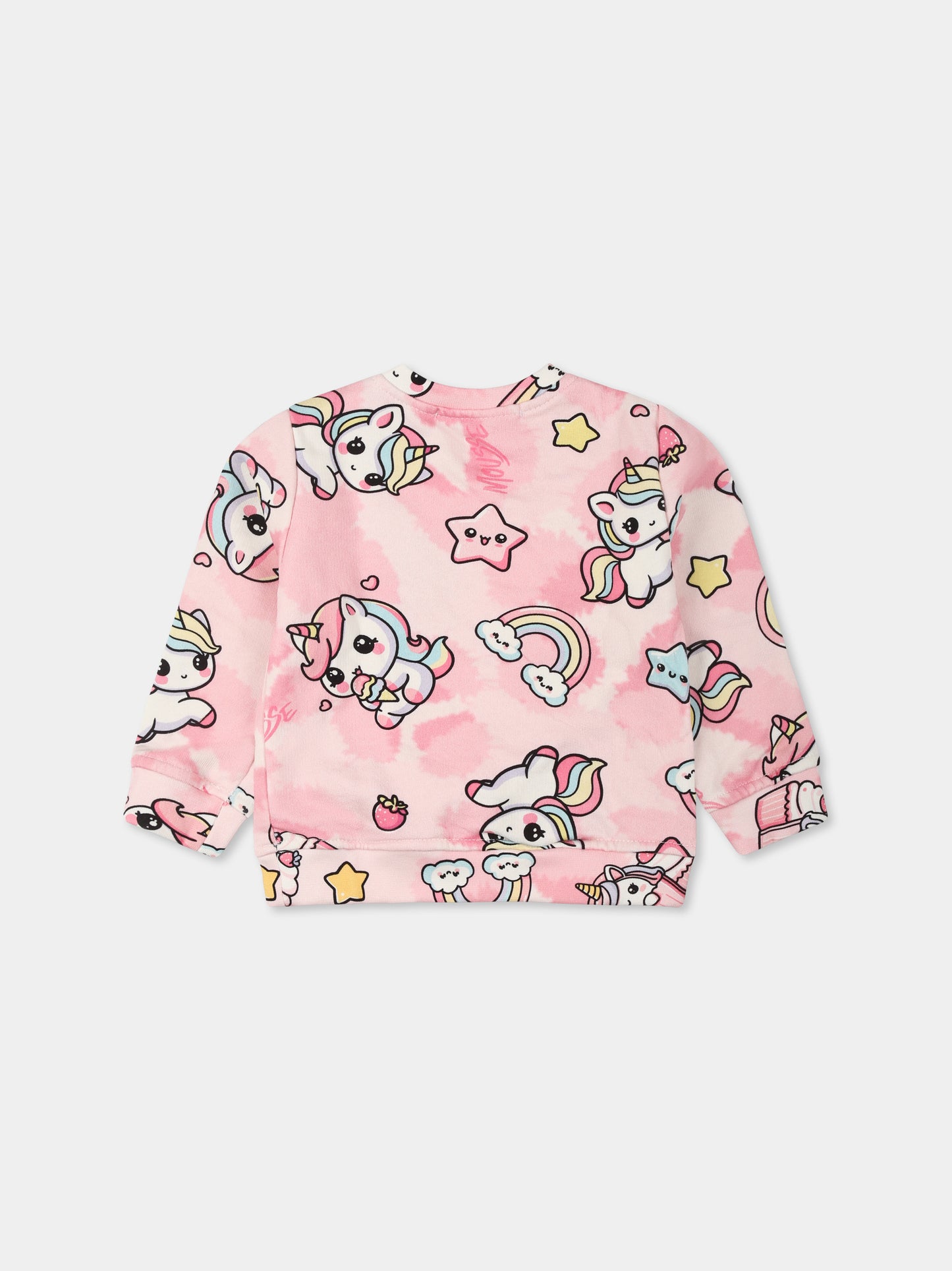 Felpa rosa per neonata con unicorno all over,Mousse Kids,SKNFG372