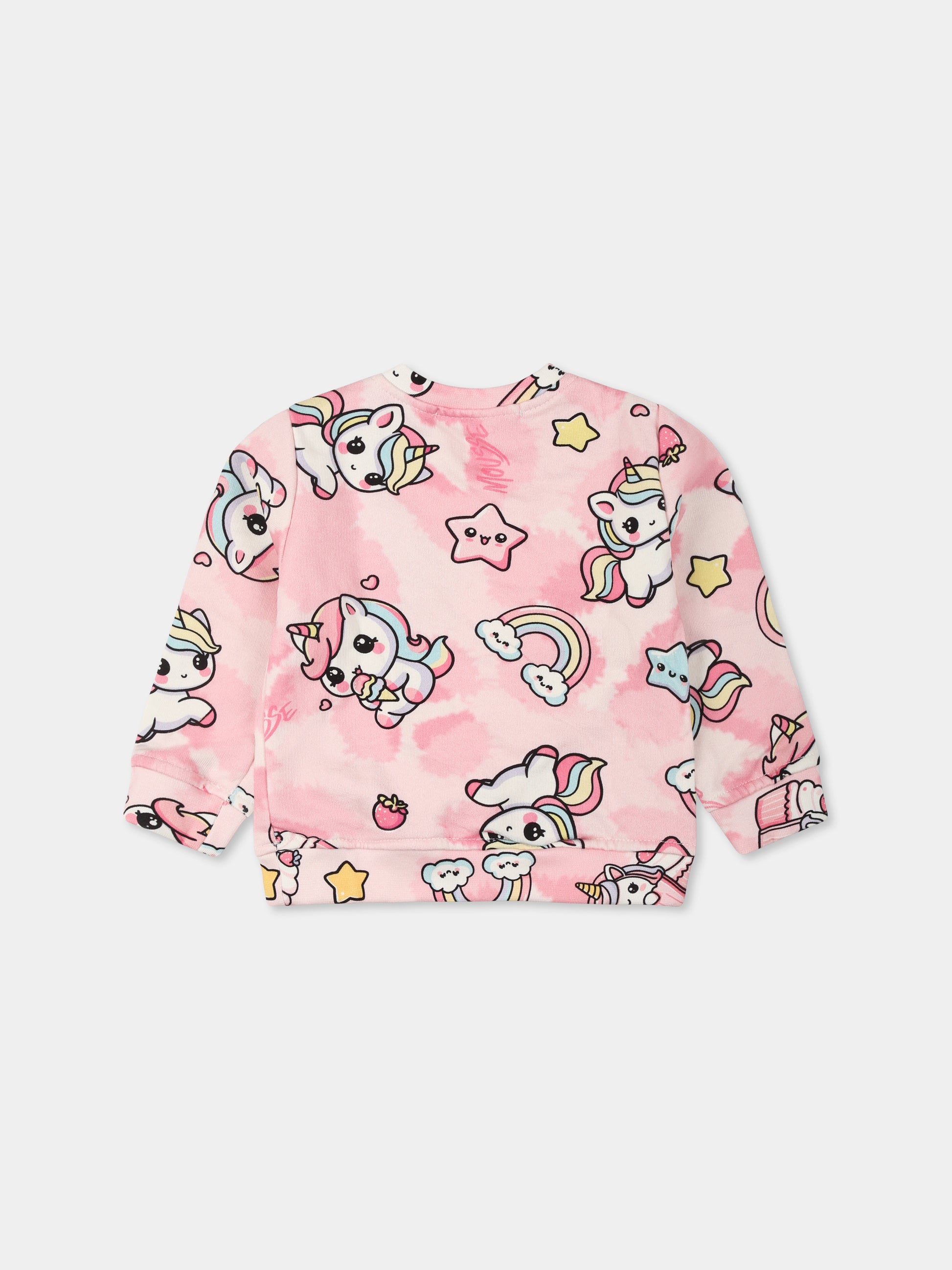 Felpa rosa per neonata con unicorno all over,Mousse Kids,SKNFG372