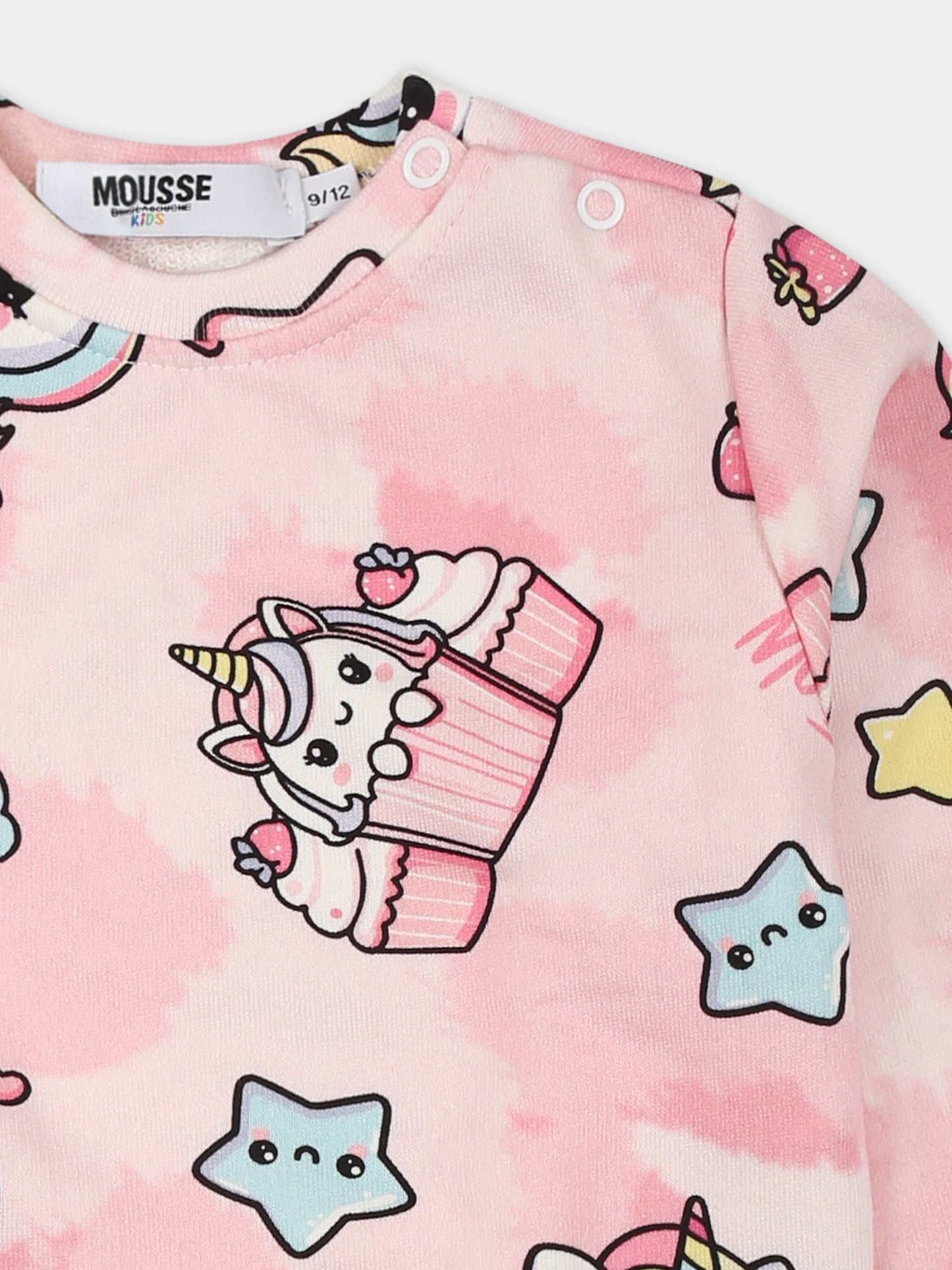 Felpa rosa per neonata con unicorno all over,Mousse Kids,SKNFG372