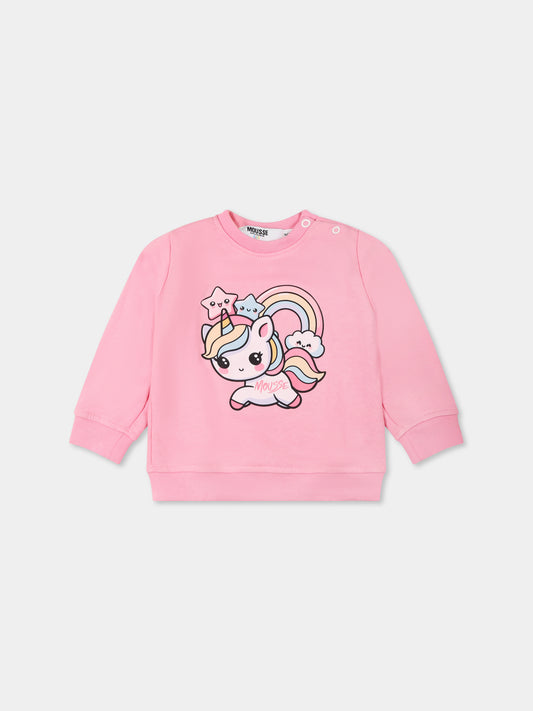 Felpa rosa per neonata con unicorno,Mousse Kids,SKNFG372P