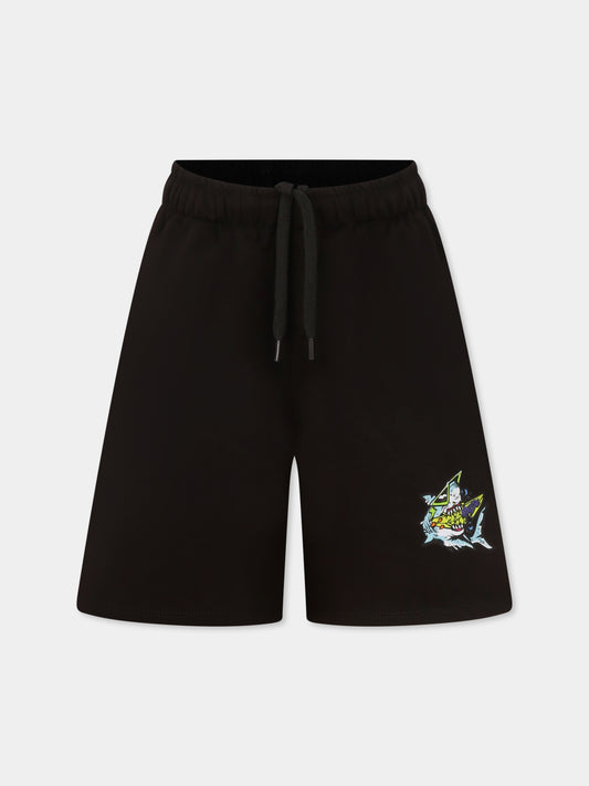 Shorts neri per bambino con squalo,Mousse Kids,SKBF382B