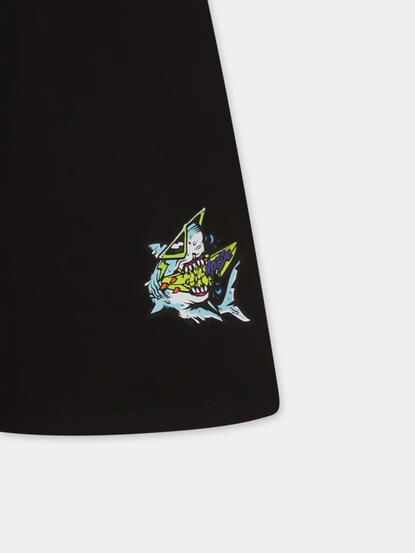 Shorts neri per bambino con squalo,Mousse Kids,SKBF382B