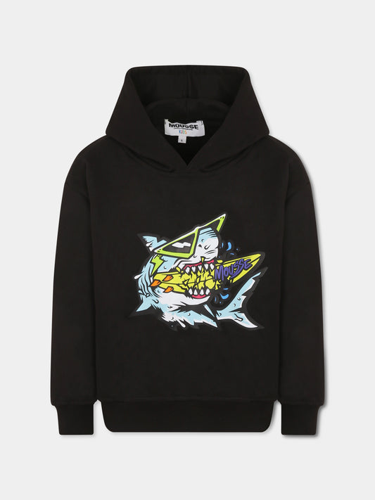 Felpa nera per bambino con squalo,Mousse Kids,SKHB382B