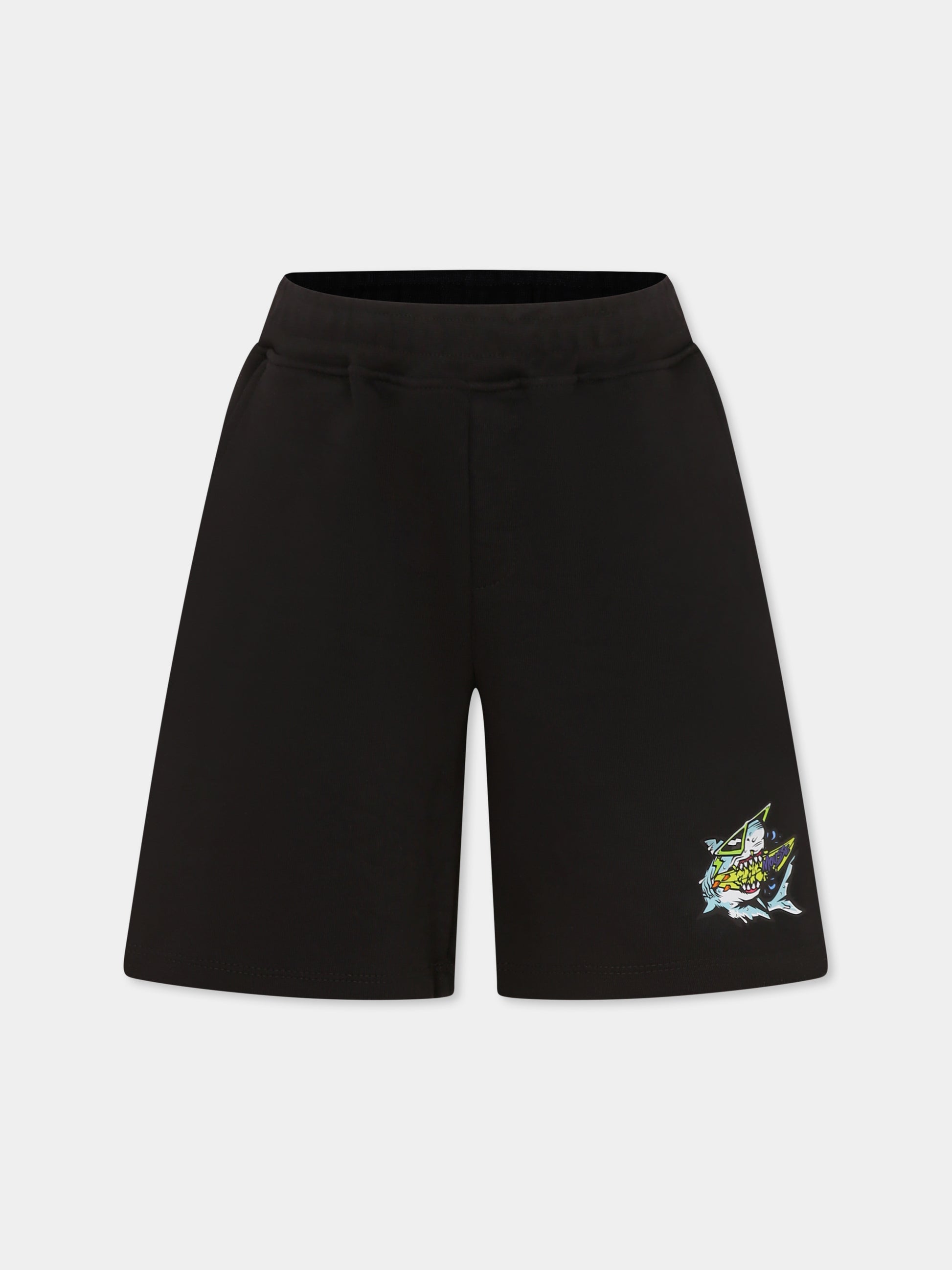 Shorts neri per bambino con squalo,Mousse Kids,SKBSF382B