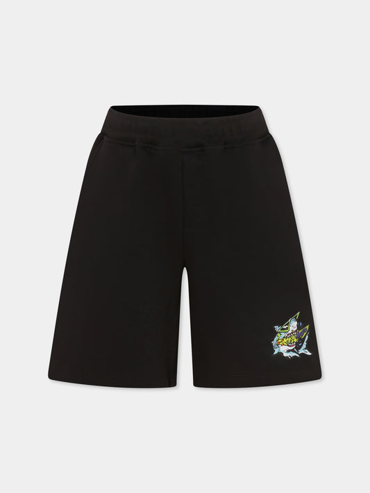 Shorts neri per bambino con squalo,Mousse Kids,SKBSF382B
