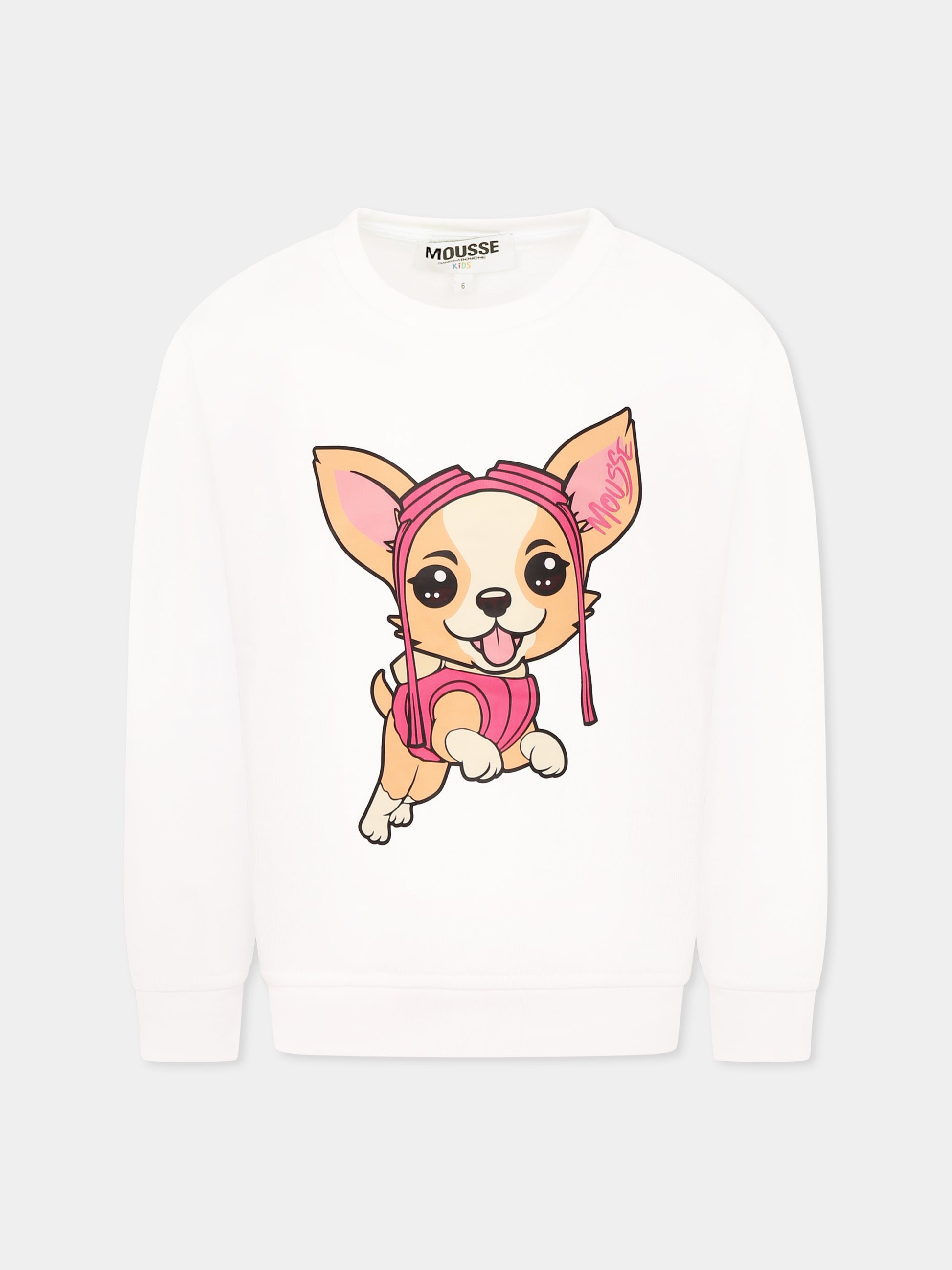Felpa bianca per bambina con cane,Mousse Kids,SKFG373W