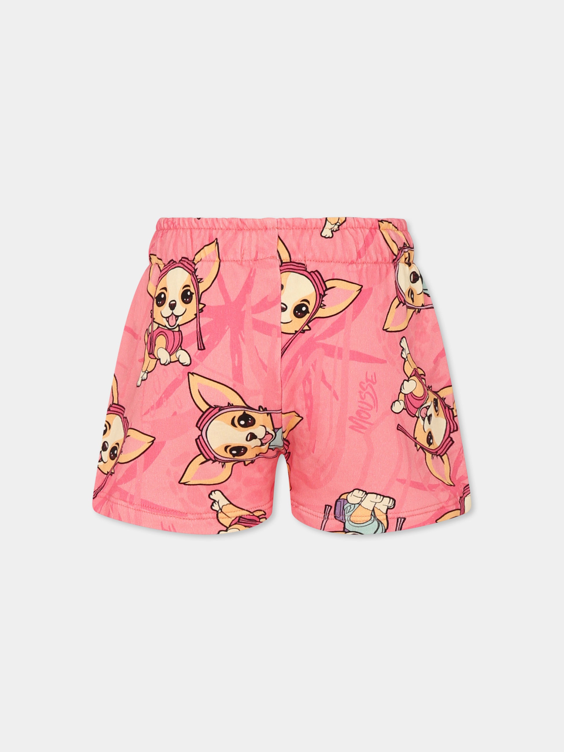 Shorts rosa per bambina con cane all over,Mousse Kids,SKSF373