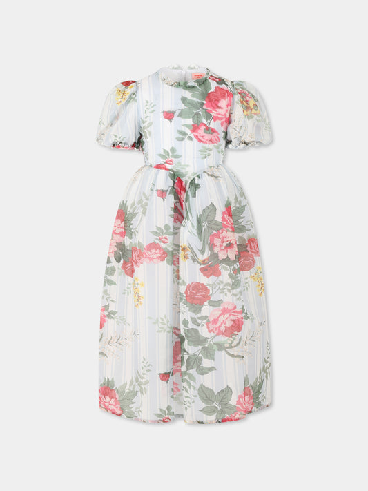 Vestito azzurro per bambina con stampa floreale,Vivetta Kids,VE2551