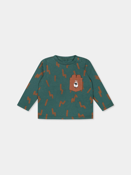 T-shirt verde per neonato con orso,Stella Mccartney Kids,TT8540 Z1394 719MA
