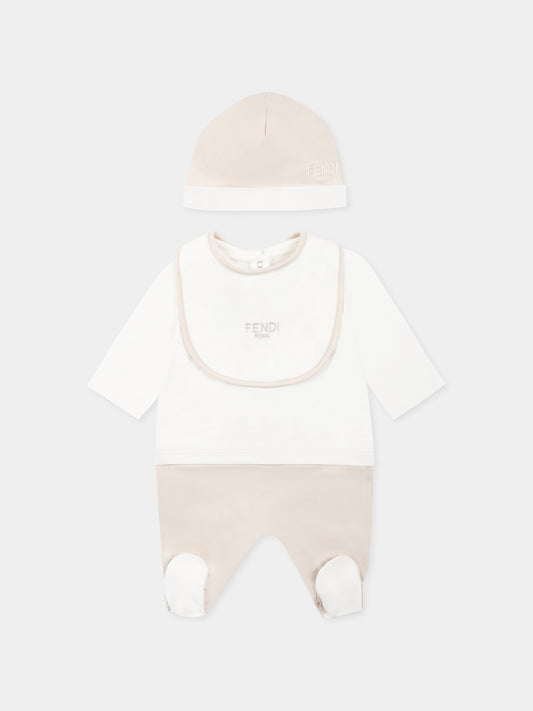 Beige babygrow set for babykids with logo