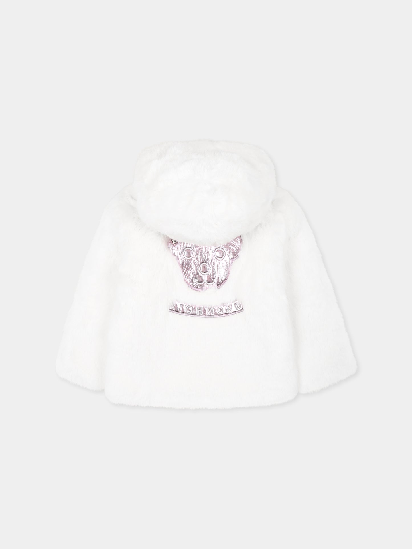 Ecopelliccia bianca per neonata con logo e orsetto,Richmond,RIA24007PL OFF-WHITE