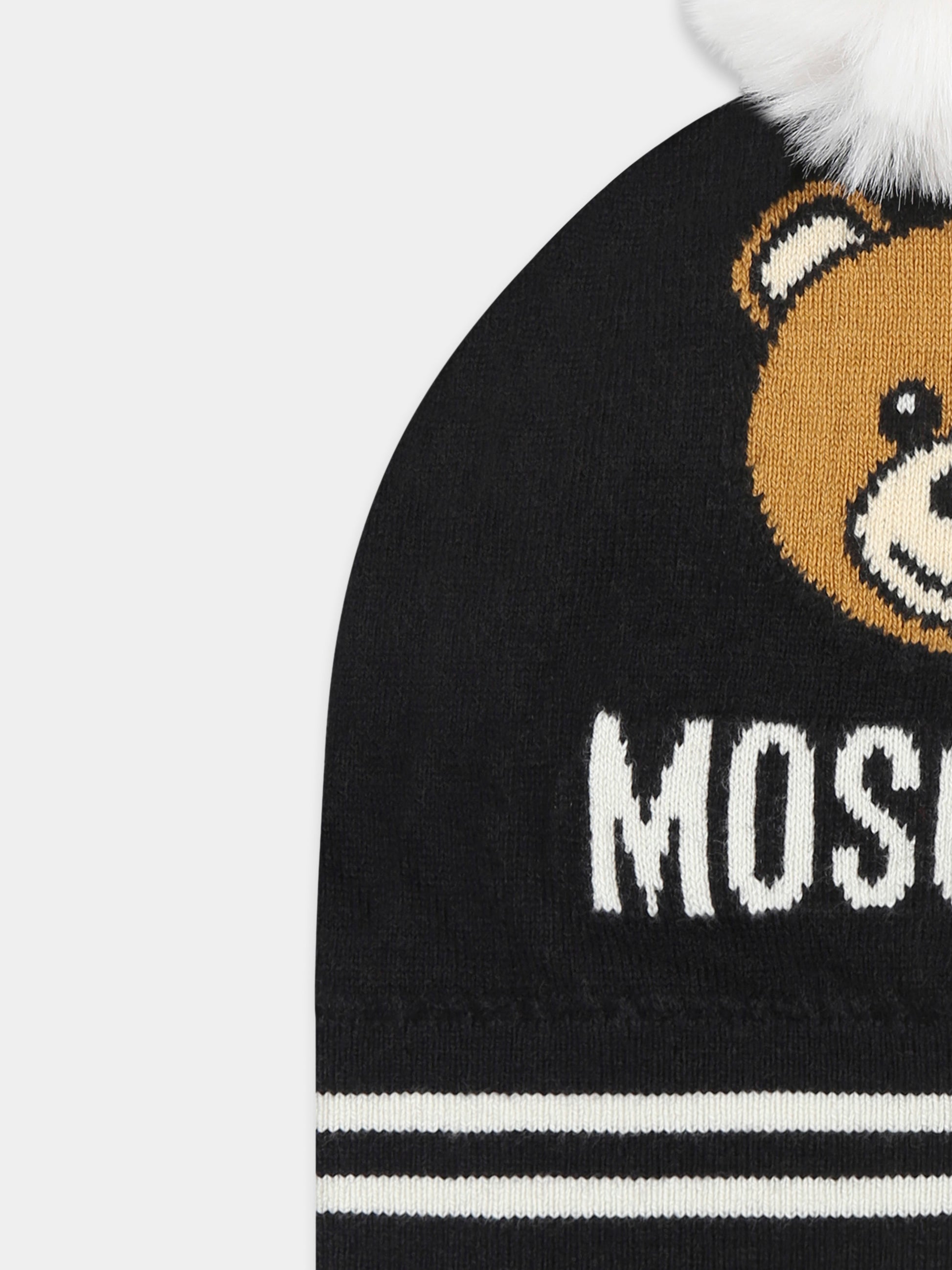 Berretto nero per bambini con Teddy Bear,Moschino Kids,HUX02K LHE43 60100