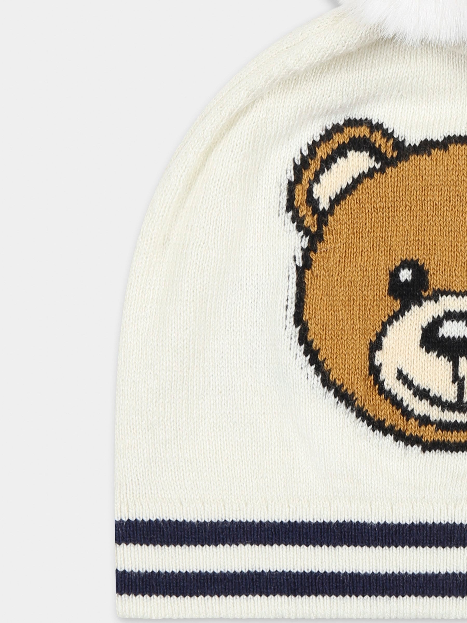 Berretto avorio per neonati con Teddy Bear,Moschino Kids,MUX04W LHE43 10063