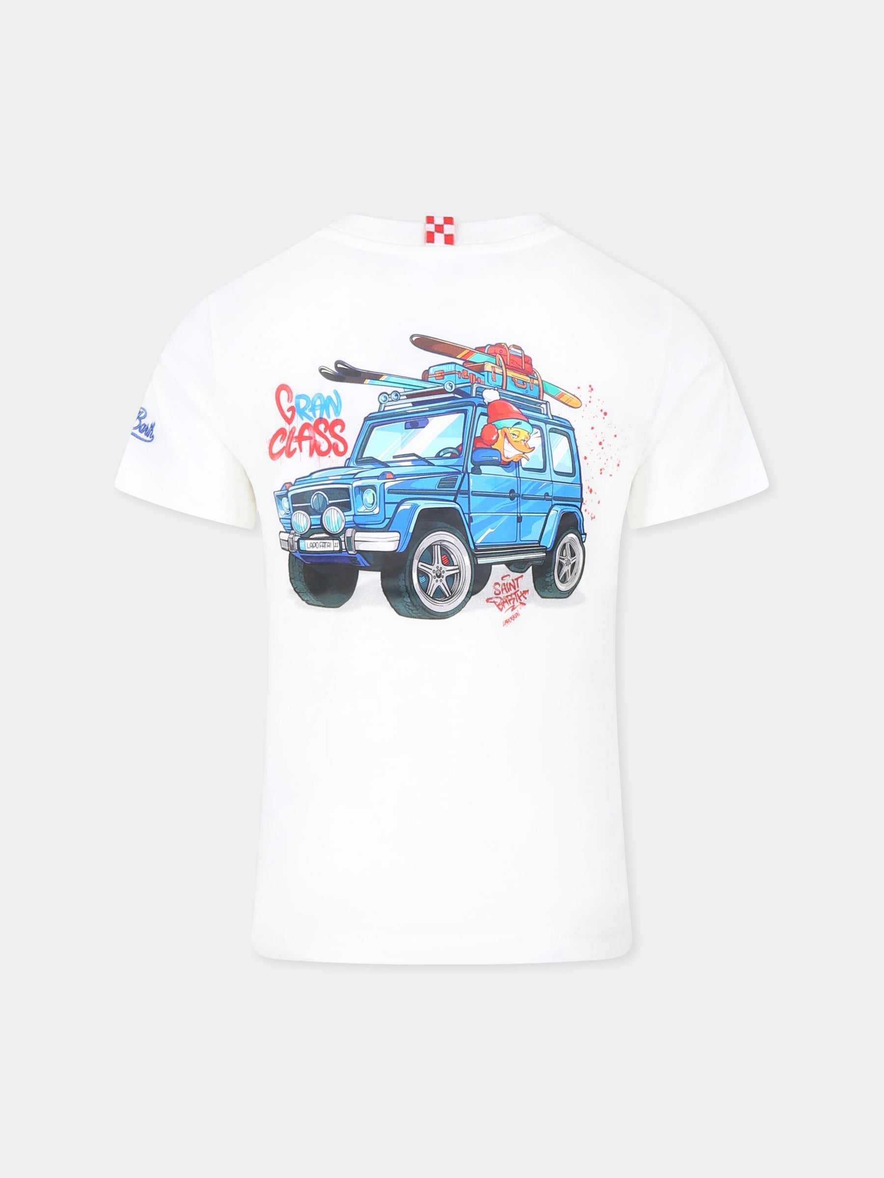 T-shirt bianca per bambino con stampa automobile,Mc2 Saint Barth,CAM0001 - 00949G