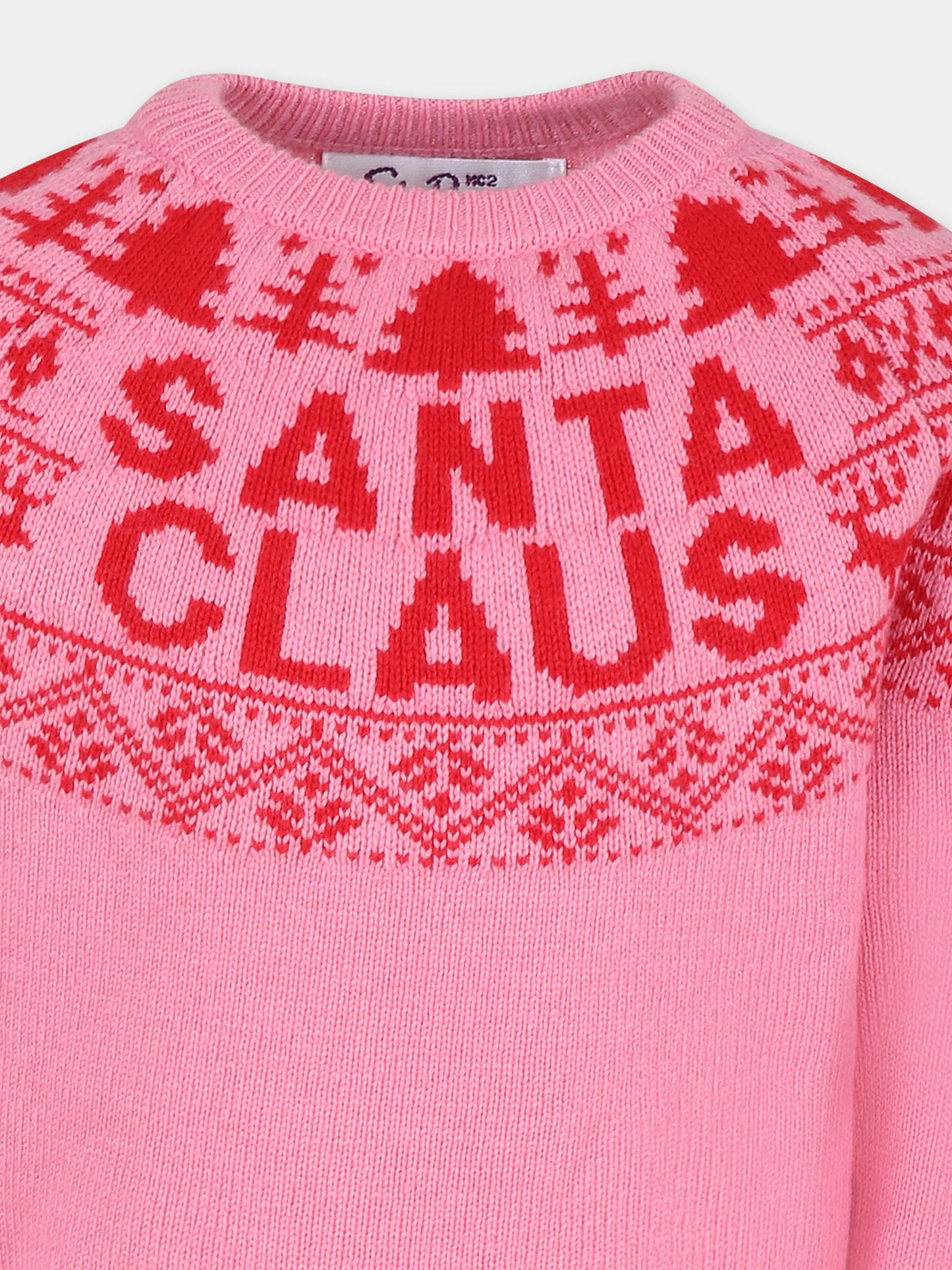 Maglione rosa per bambina con scritta Santa Claus,Mc2 Saint Barth,PRC0001 RESA21