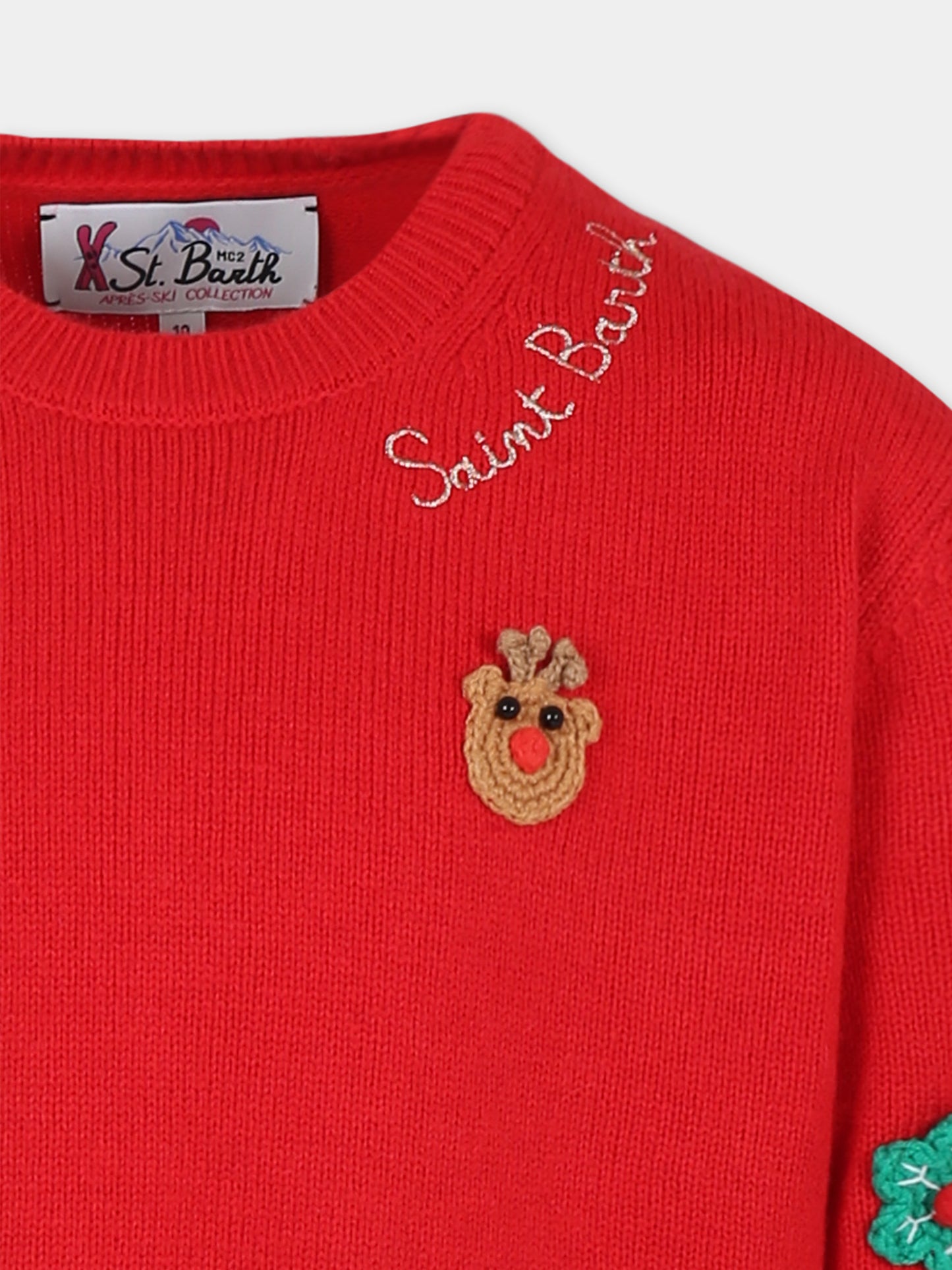 Maglione rosso per bambini con logo e ricami,Mc2 Saint Barth,PRC0003 00190E