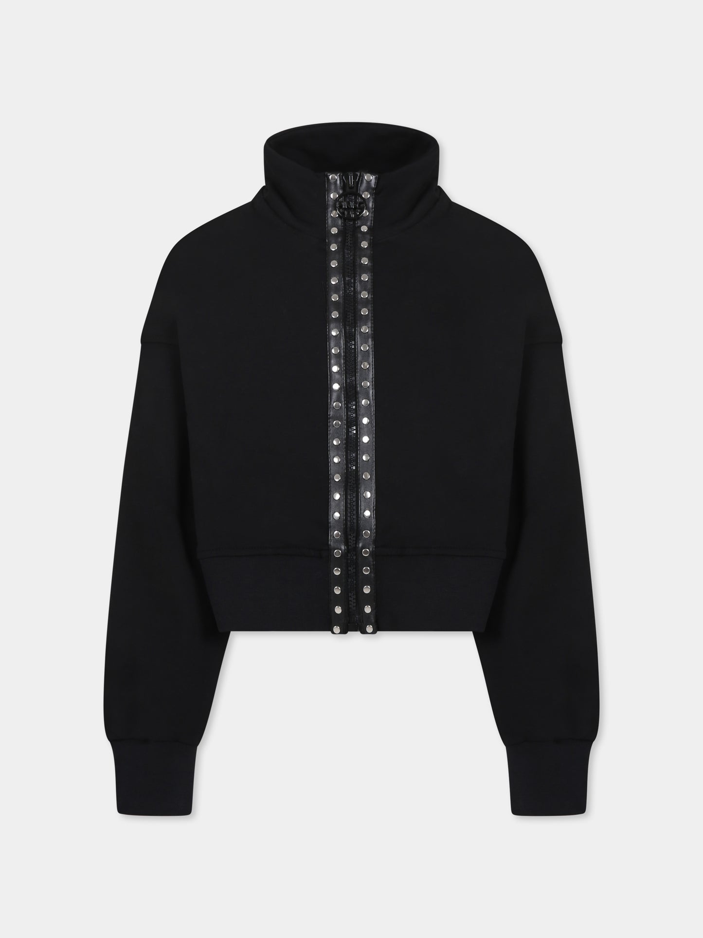 Felpa nera per bambina con logo e borchie,Pinko,F4PIJGZS045 110