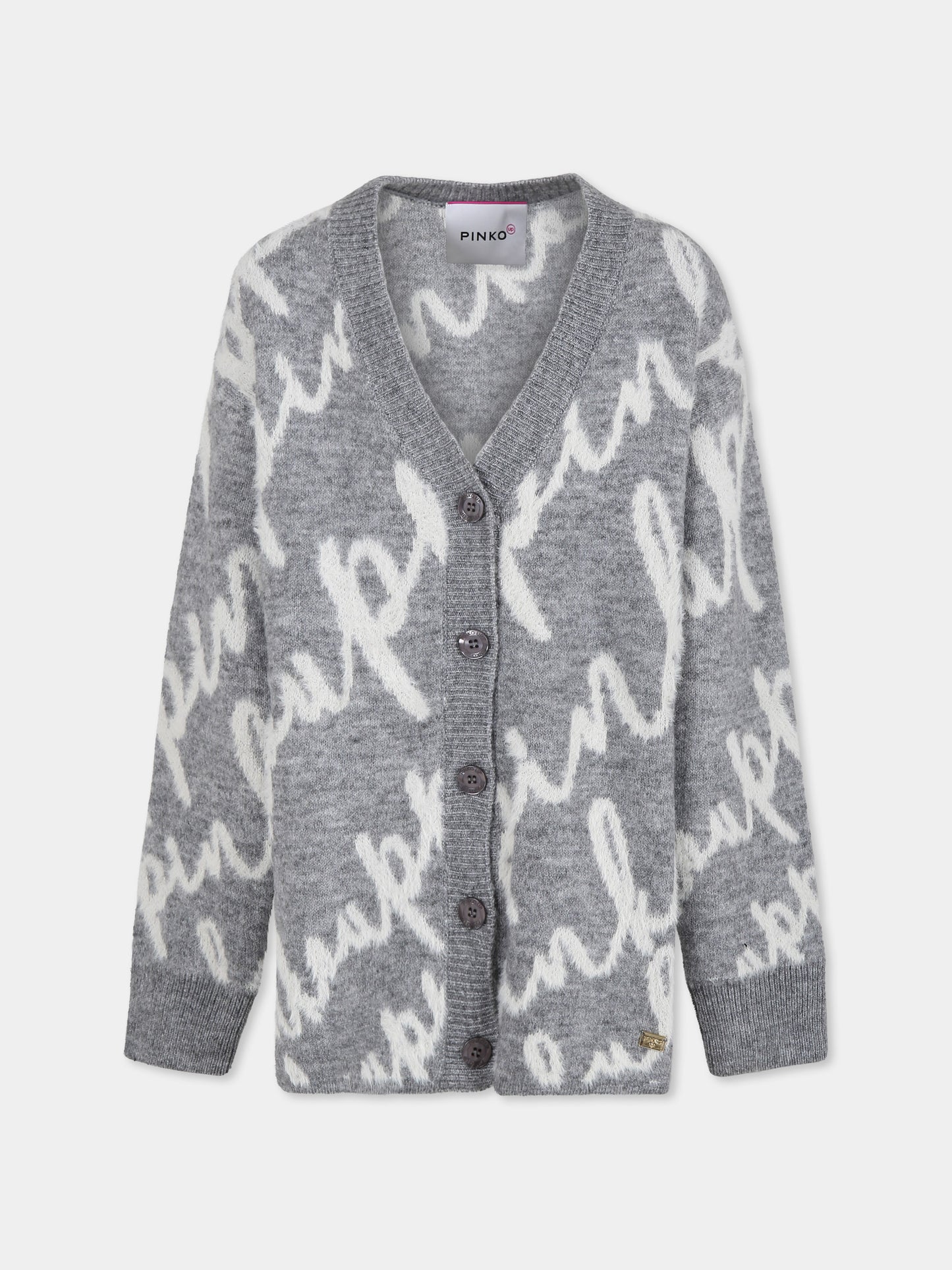 Cardigan grigio per bambina con scritta all over,Pinko,F4PIJGCA048 102