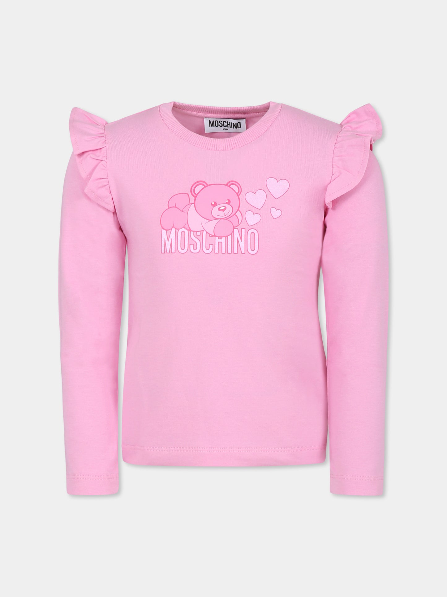 T-shirt rosa per bambina con Teddy Bear,Moschino Kids,HDO00T LBA11 50243