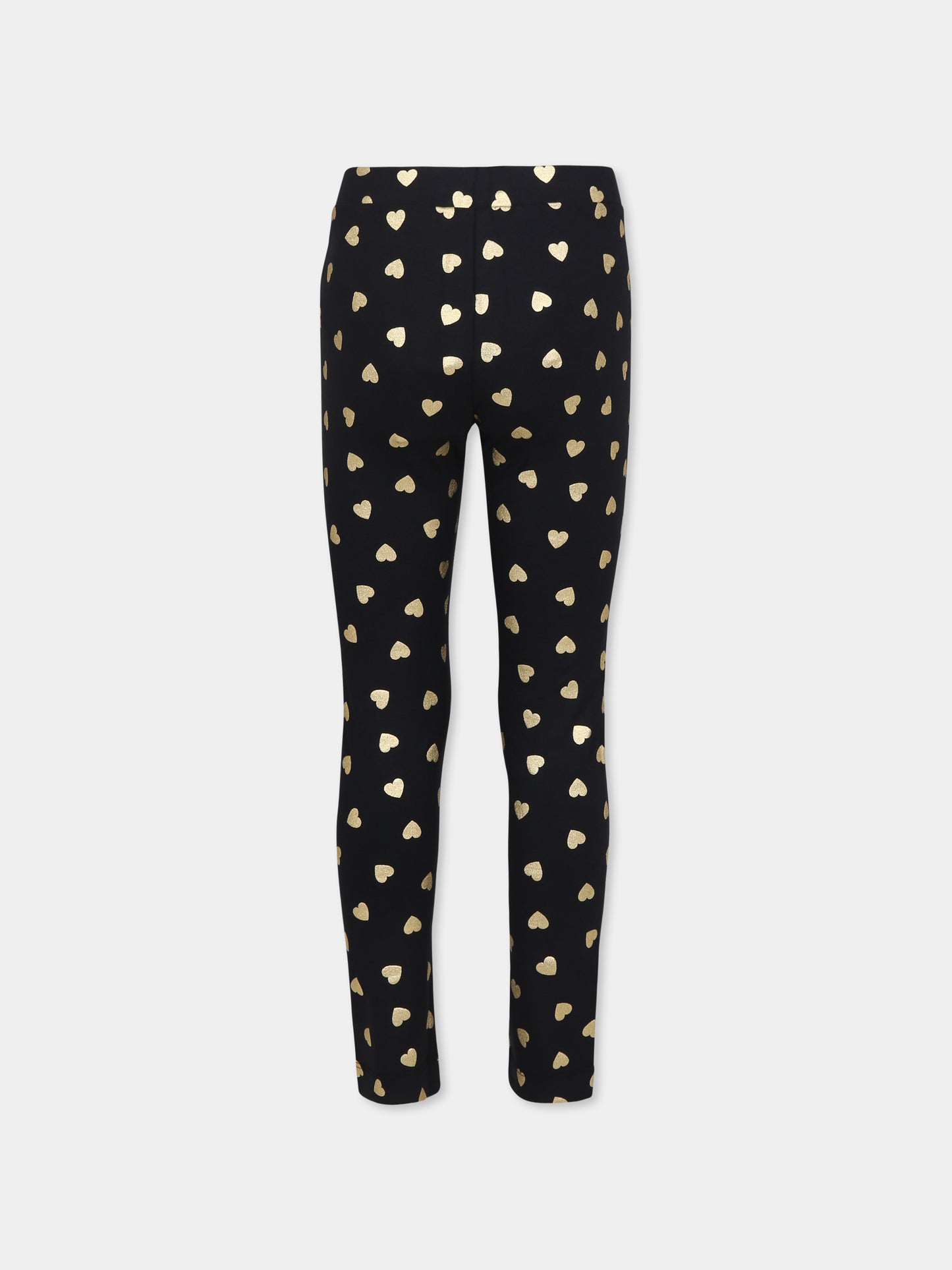 Leggings neri per bambina con logo e cuori all over,Moschino Kids,HDP066 LBB3E 86106