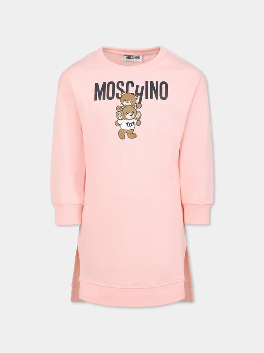 Vestito rosa per bambina con dueTeddy Bears,Moschino Kids,HDV0FE LCA14 50209