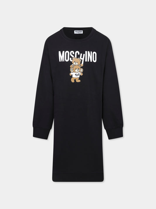 Vestito nero per bambina con dueTeddy Bears,Moschino Kids,HDV0FE LCA14 60100