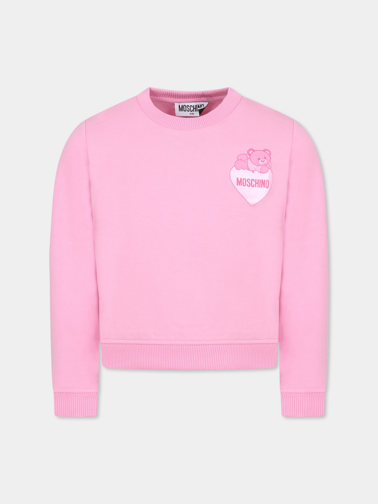 Felpa rosa per bambina con Teddy Bear,Moschino Kids,HHF02M LDA16 50243