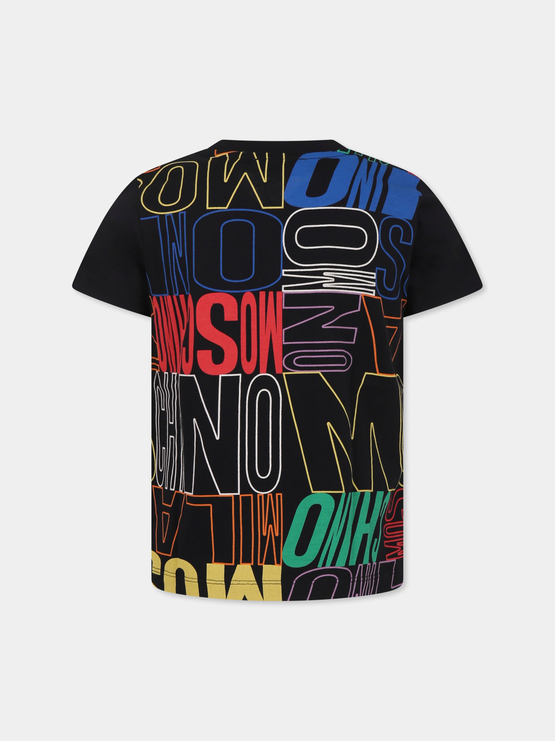 T-shirt nera per bambini con logo all over,Moschino Kids,HSM04K LAB98 83630