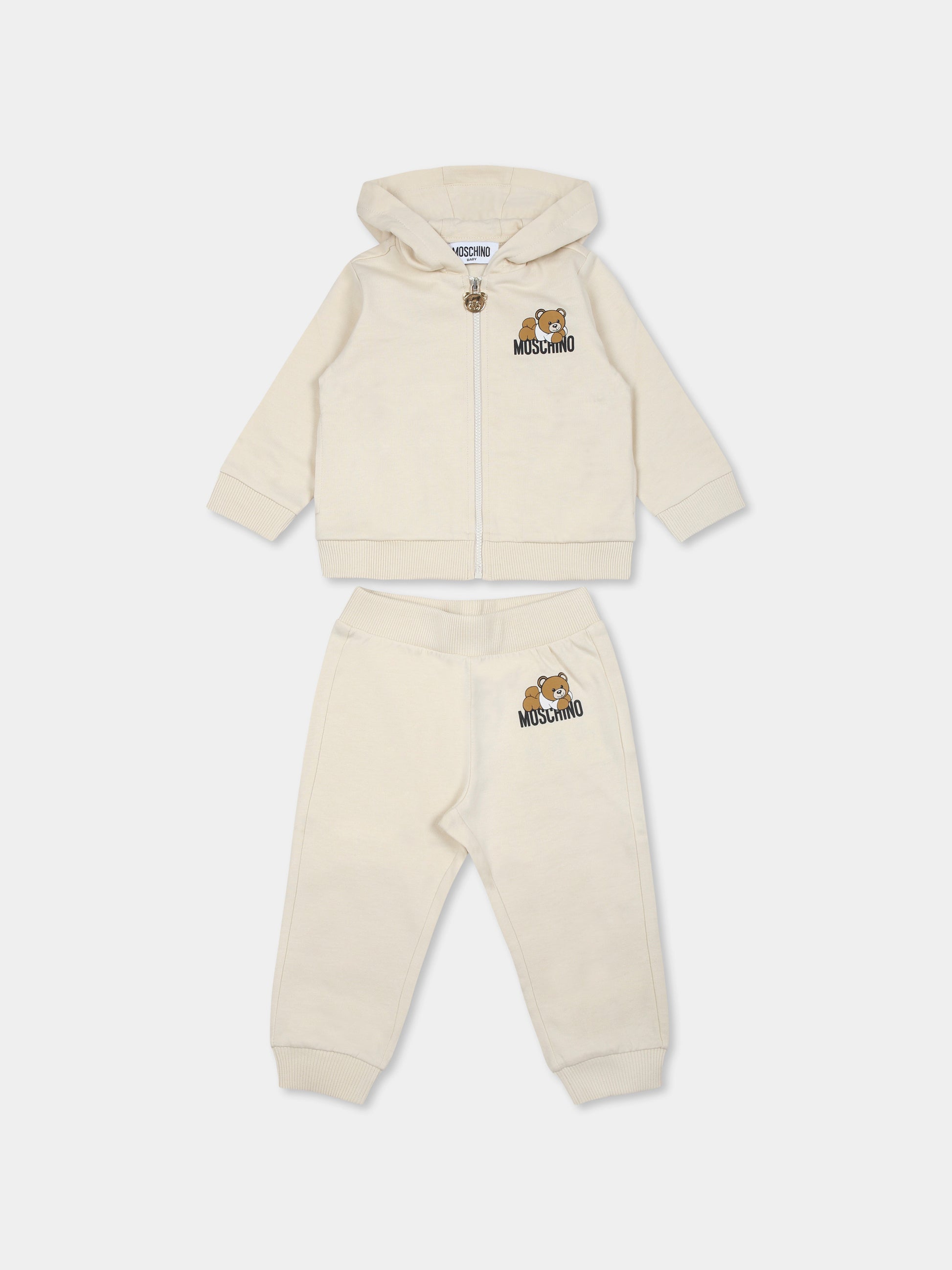 Completo beige per neonati con Teddy Bear,Moschino Kids,MMK04P LCA63 20404