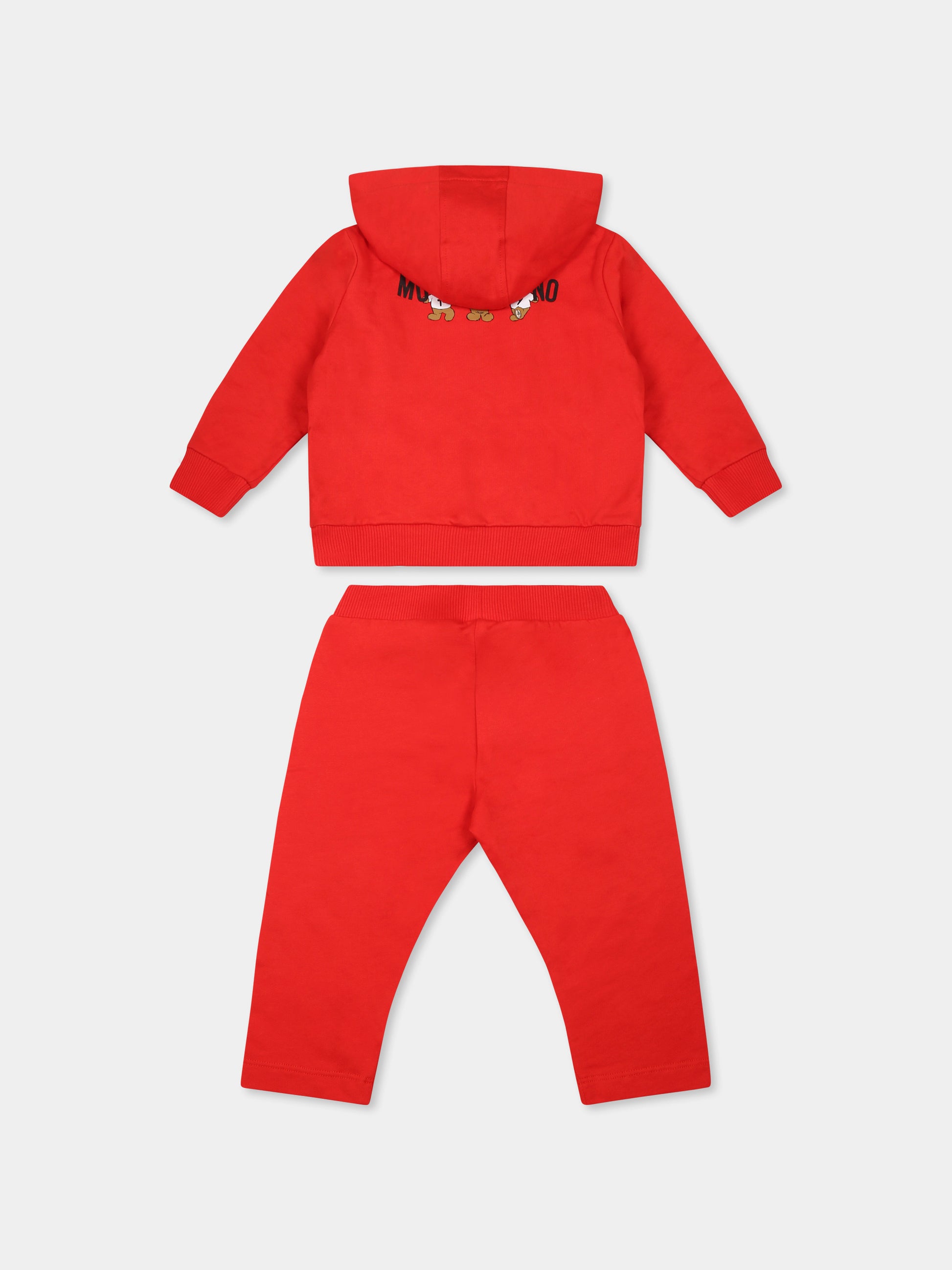 Completo rosso per neonati con tre Teddy Bears,Moschino Kids,MUK04Y LCA40 50109