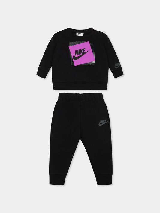 Completo nero per neonata con swoosh,Nike,66K451 023