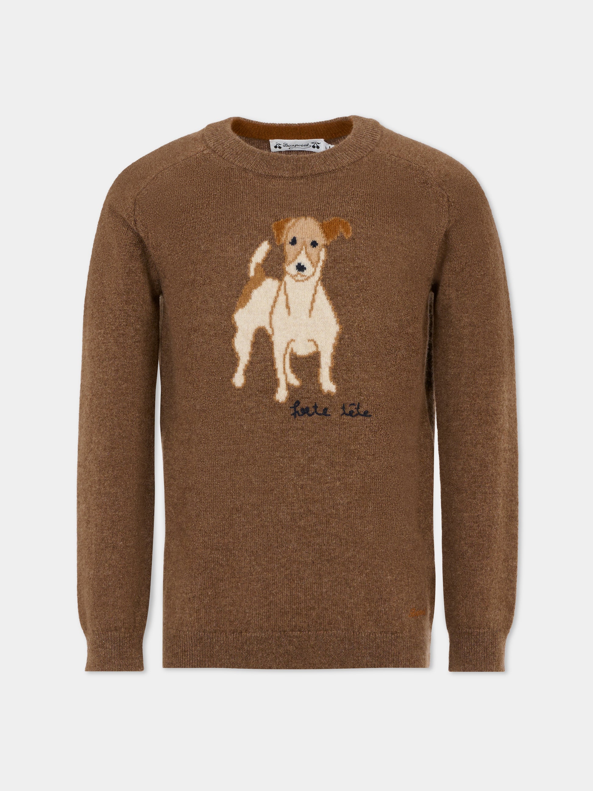 Maglione marrone per bambino con cane e logo,Bonpoint,W05BJUK00010 167