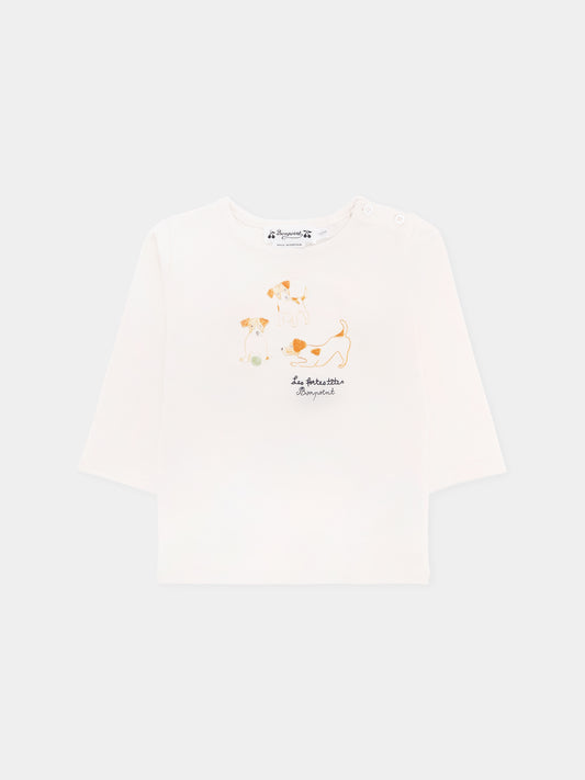 T-shirt avorio per neonato con cane,Bonpoint,W05YTSK00001 104